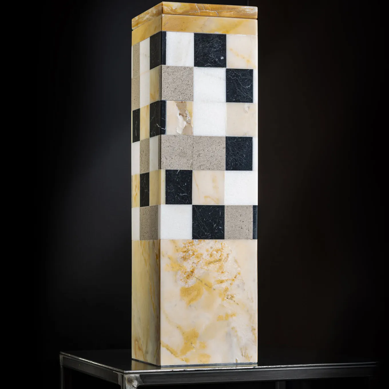 Square A Yellow And White Marble Vase With Lid By Luciano Setten
