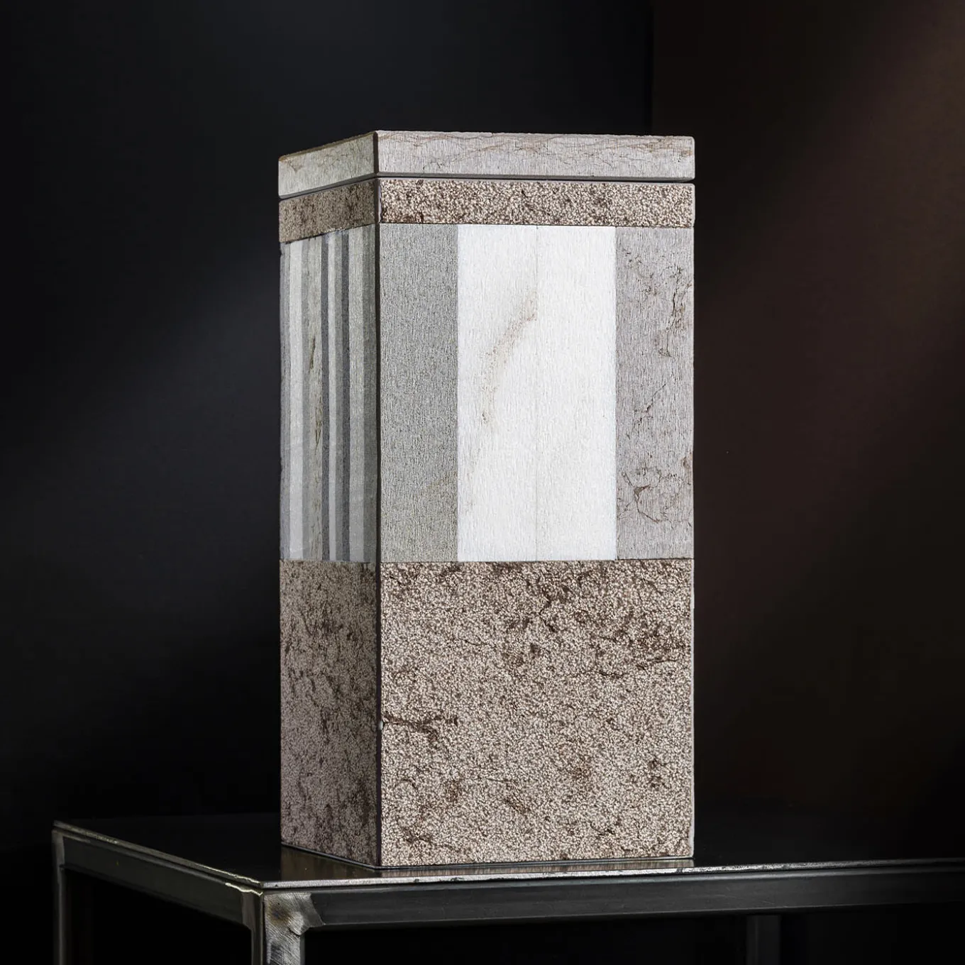 Square B Brown Marble Vase With Lid By Luciano Setten