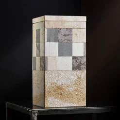 Square B Yellow And White Marble Vase With Lid By Luciano Setten