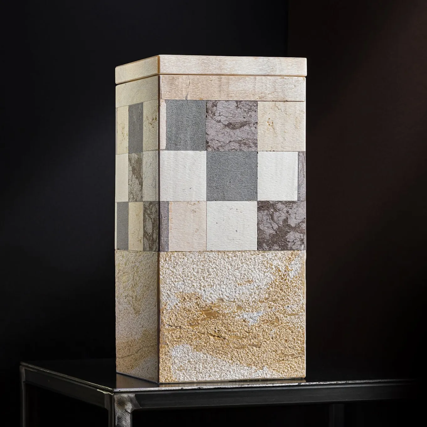 Square B Yellow And White Marble Vase With Lid By Luciano Setten