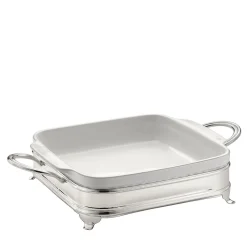 Square Baking Dish with Two-Handle Silver Holder