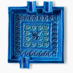 Square Blue Ashtray by Aldo Londi
