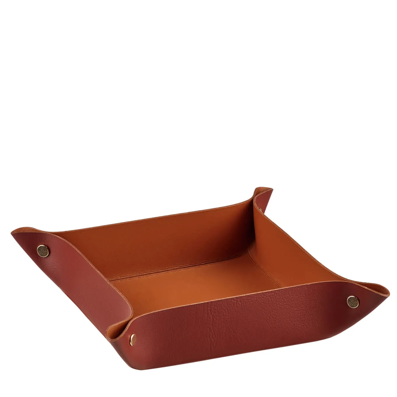 Square Bordeaux and Cognac Leather Vide Poche
