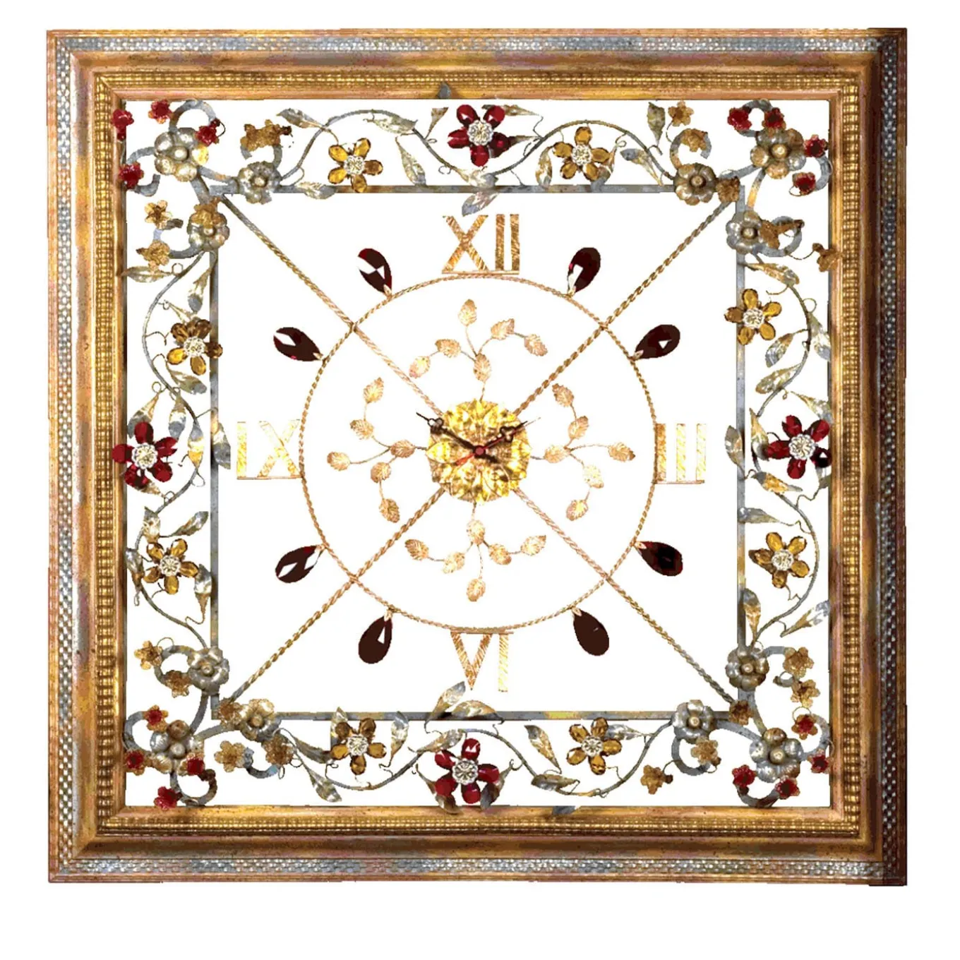 Square Floral Polychrome Wall Clock