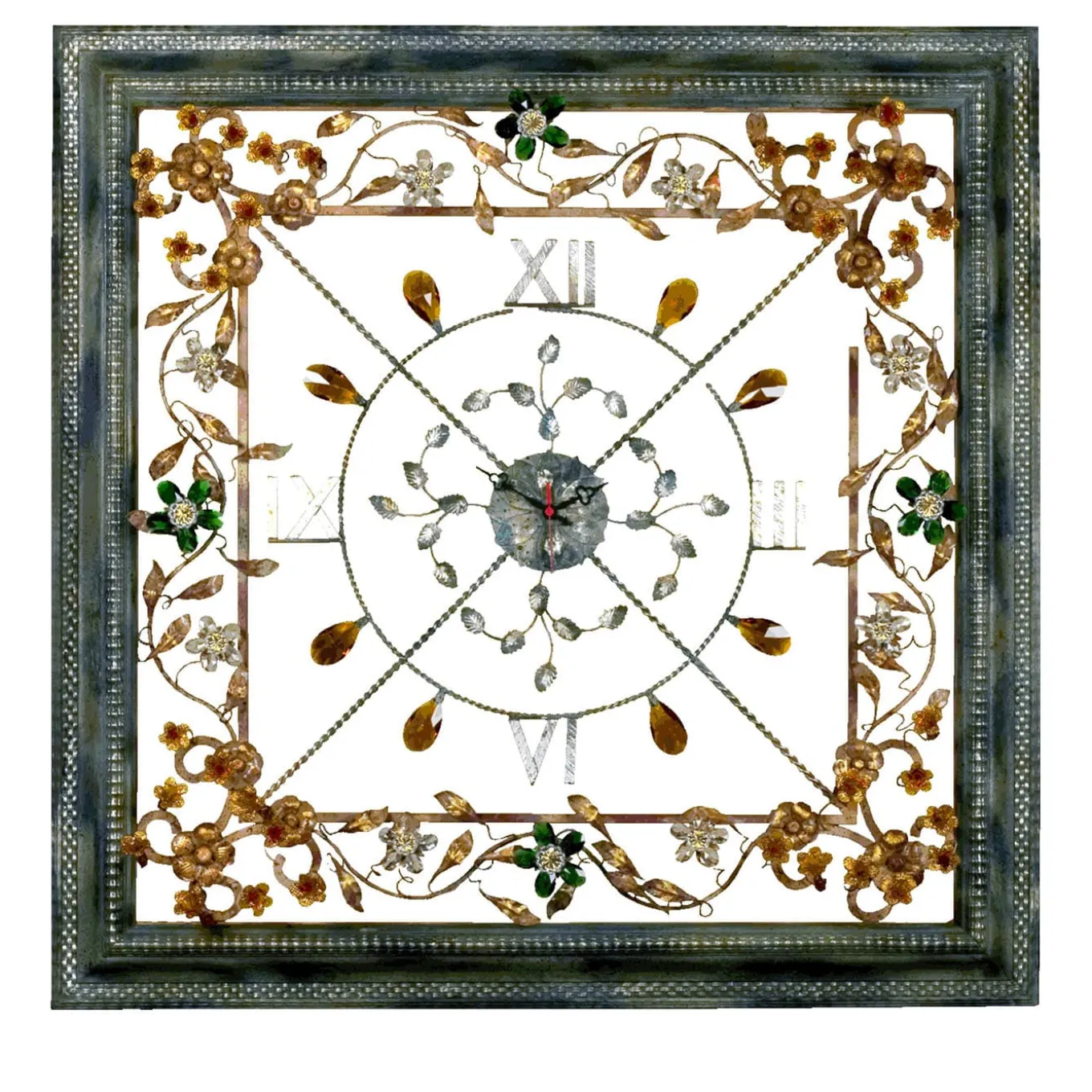 Square Floral Polychrome Wall Clock