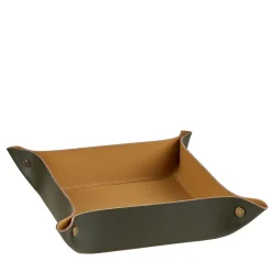 Square Olive and Mustard Leather Vide Poche