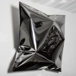 Square Silvery Pillow-Shaped Wall Sculpture
