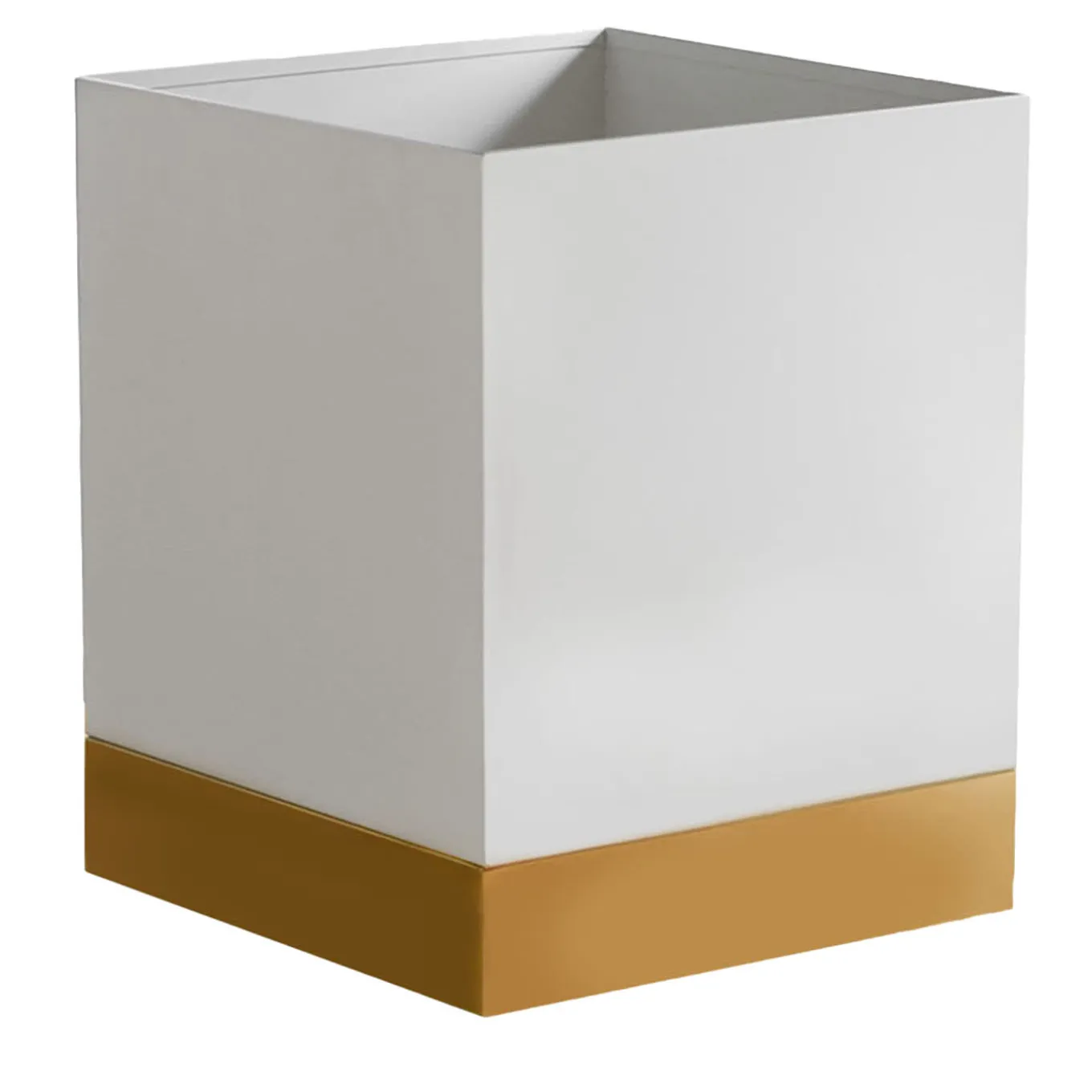 Square-Based White & Brass Metal Wheeled Cachepot