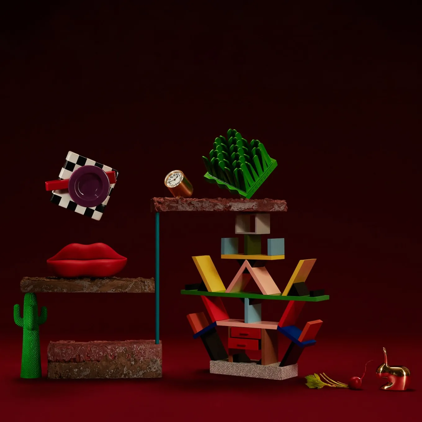 Static Gold Steel Table Clock by Richard Sapper