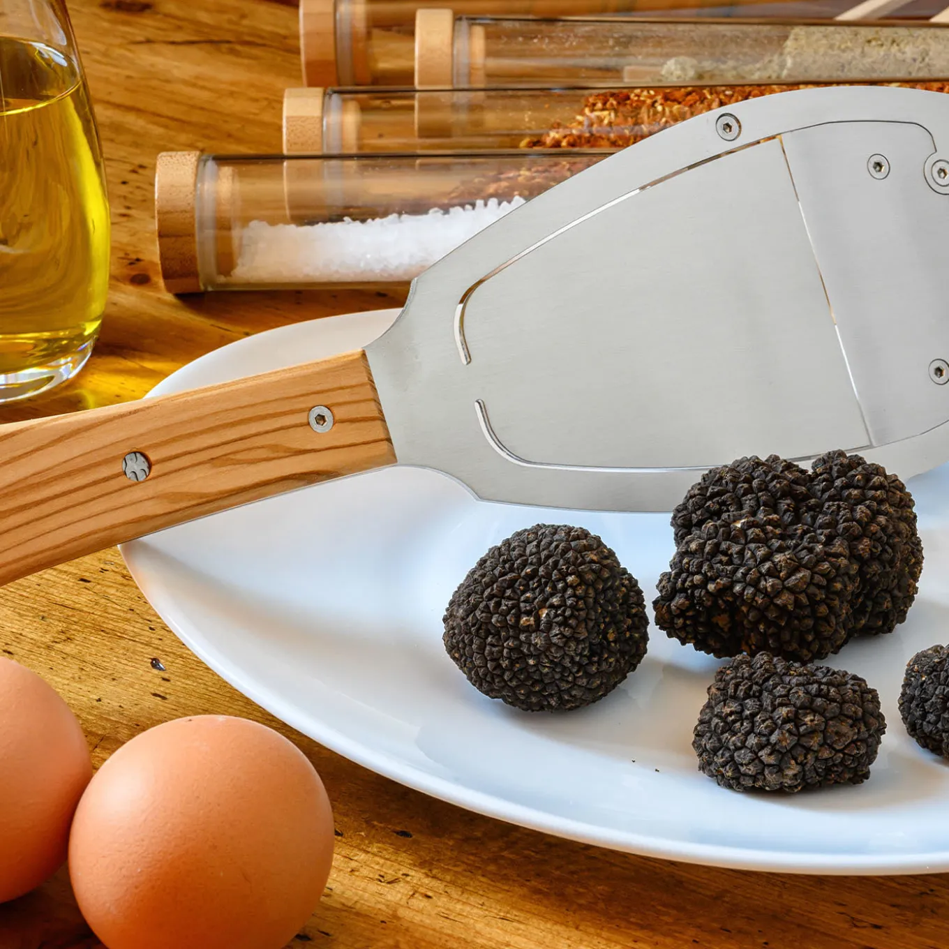 Steel Truffle Shaver with Olive Wood Handle