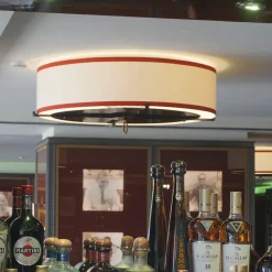 Stella White Fabric With Crimson Bands Lampshade Ceiling Lamp