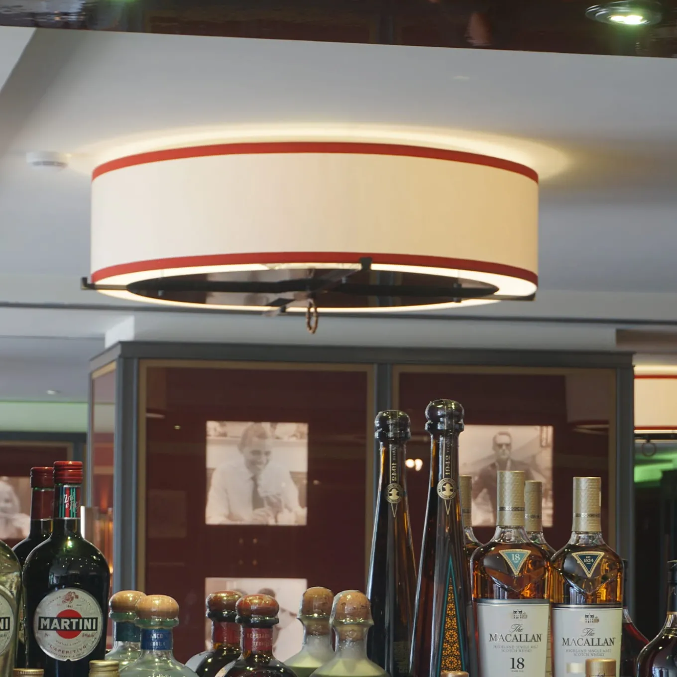 Stella White Fabric With Crimson Bands Lampshade Ceiling Lamp