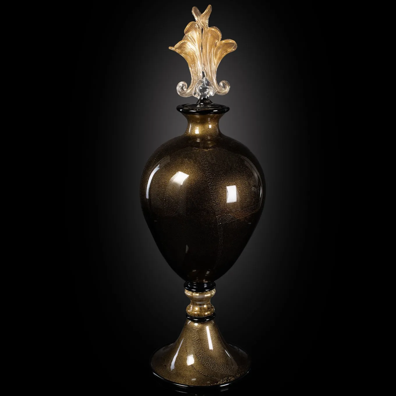 Stmat 24K Black & Gold Footed Vase with Lid