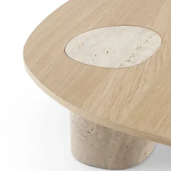 Stone Natural Oak Oval Coffee Table with Turned Marble Base
