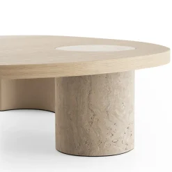 Stone Natural Oak Oval Coffee Table with Turned Marble Base
