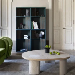 Stone Natural Oak Oval Coffee Table with Turned Marble Base