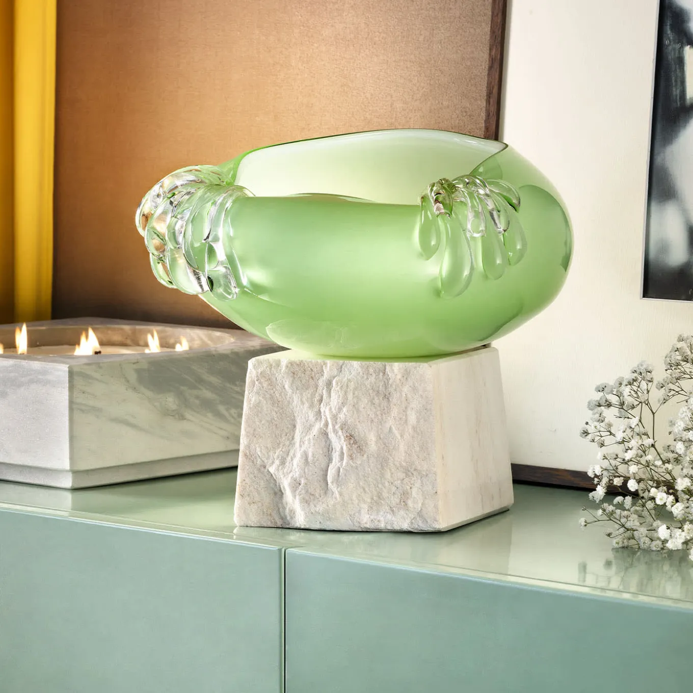 Stravedamento Double Waterfall Green Pastel Murano Glass Vase