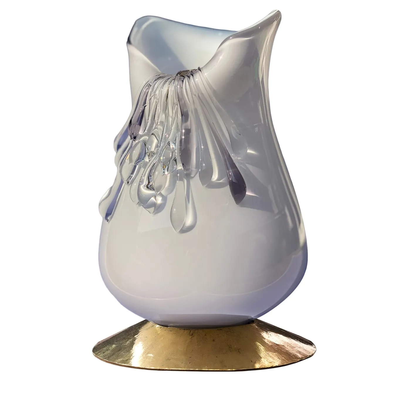 Stravedamento White Murano Glass & Hammered Brass Decorative Vase