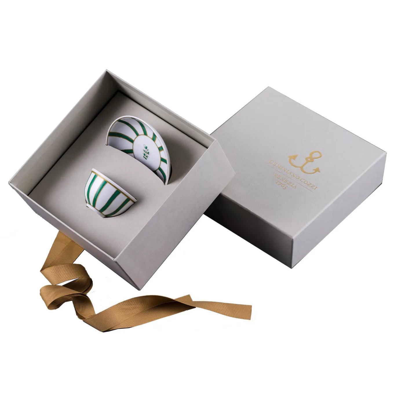 Striche Verdi Bowl with Saucer