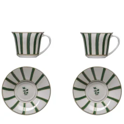 Striche Verdi Set of 2 Tea Cups with Saucers