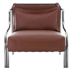 Stringa 1963 Brown Leather & Steel Armchair by Gae Aulenti