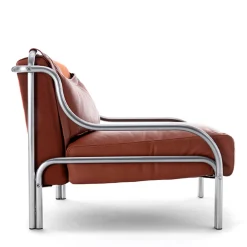 Stringa 1963 Brown Leather & Steel Armchair by Gae Aulenti