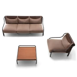 Stringa Mahogany & Stainless Steel Coffee Table by Gae Aulenti