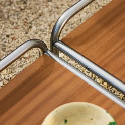 Stringa Mahogany & Stainless Steel Coffee Table by Gae Aulenti