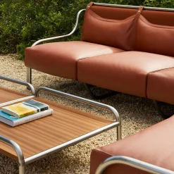 Stringa Mahogany & Stainless Steel Coffee Table by Gae Aulenti