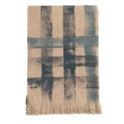 Striped Fringed Beige Handpainted Blanket