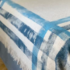 Striped Fringed Beige Handpainted Blanket