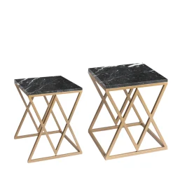 Stromboli and Vulcano Black Marquinia Set of 2 Coffee Tables