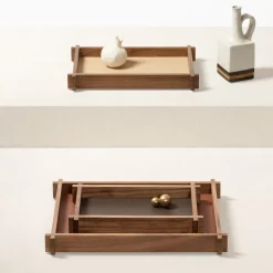 Structura Leather & Wood Long Rectangular Valet Tray Medium #2