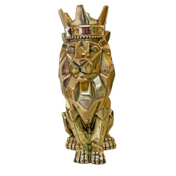 Stylized Sitting Lion Brass Sculpture