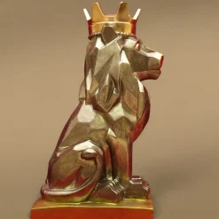 Stylized Sitting Lion Brass Sculpture