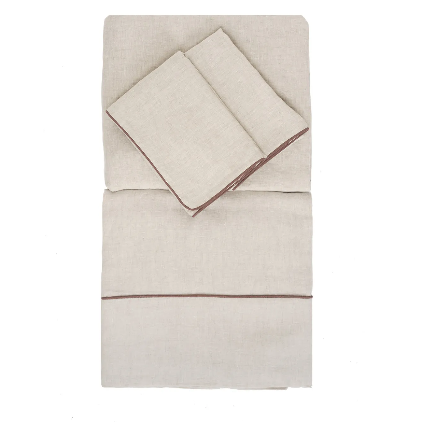 Summer Bed Natural Linen Set with Vintage Pink Piping