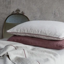 Summer Bed Natural Linen Set with Vintage Pink Piping