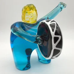 Suonatore con Tamburo Aquamarine Sculpture