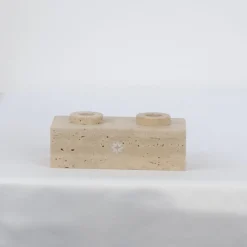 TA Double Squared Travertine Marble Candle Holder