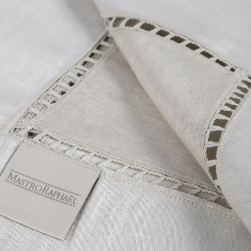 Table Linens Beige Linen Satin Entre Deux Tablecloth