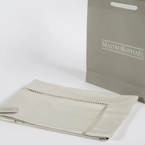 Table Linens Beige Linen Satin Entre Deux Tablecloth