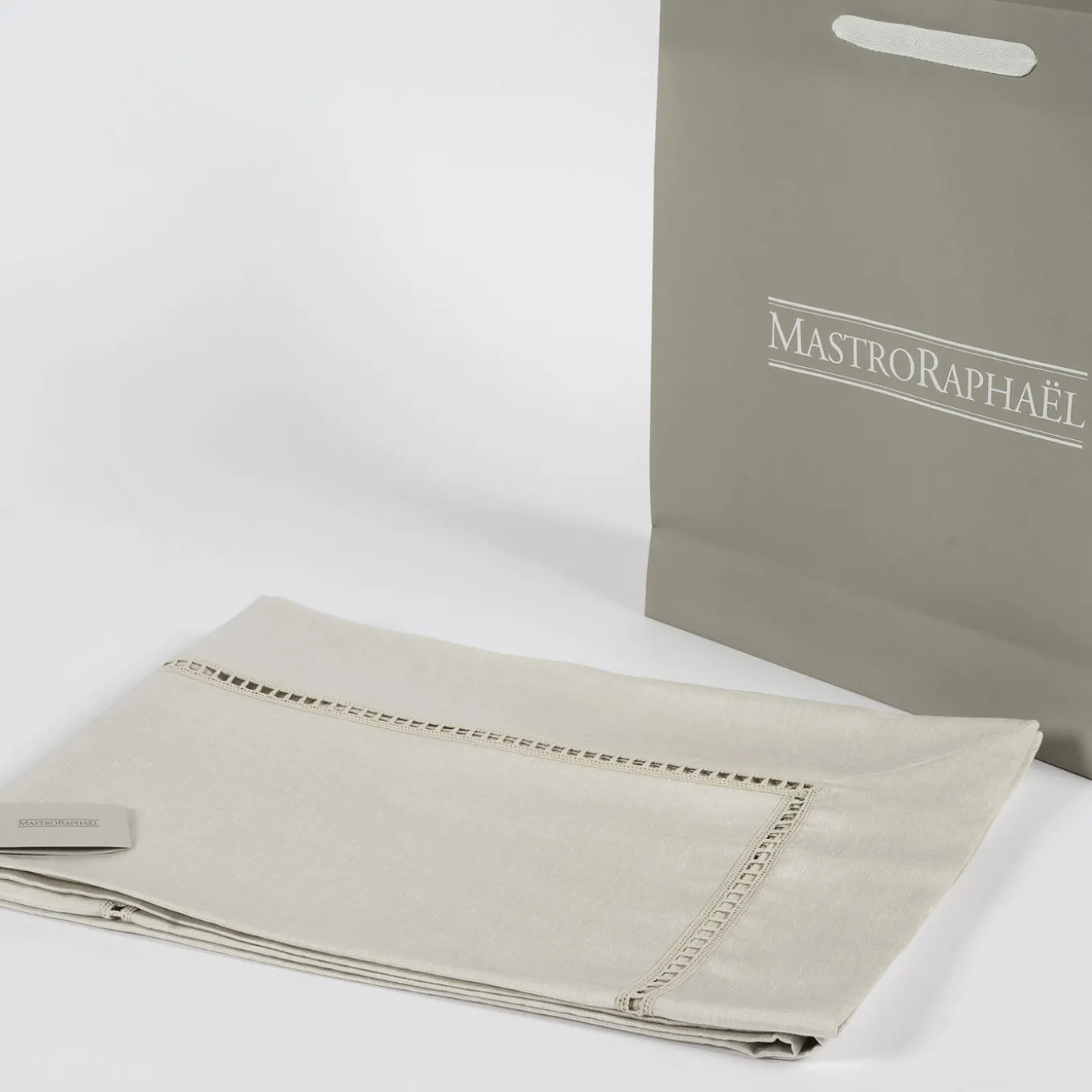 Table Linens Beige Linen Satin Entre Deux Tablecloth