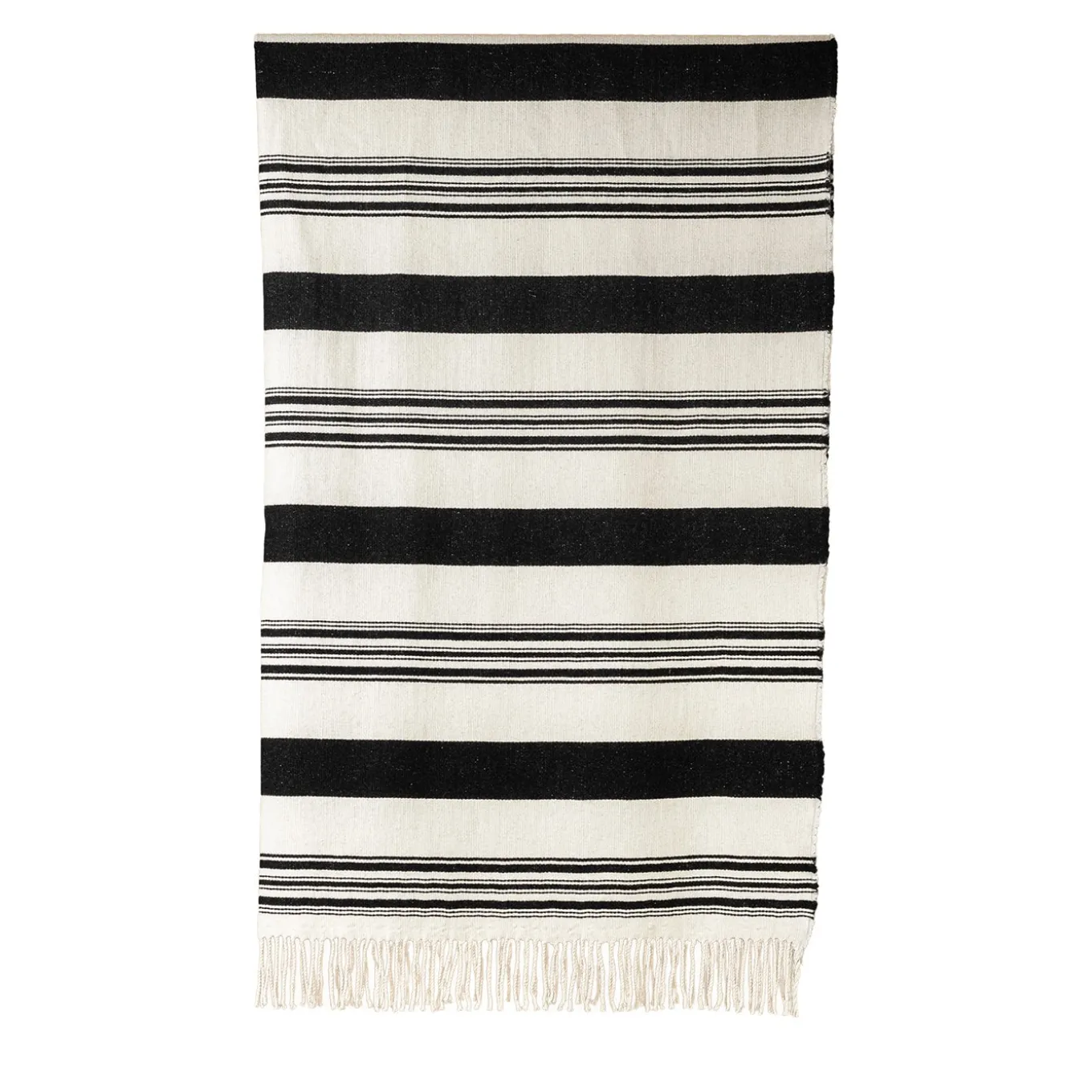 Tacke.d2 Fringed Striped Black-And-White Blanket