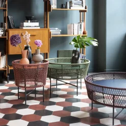 Tamburo Small Round Brick-Red Accent Table by Antonio De Marco