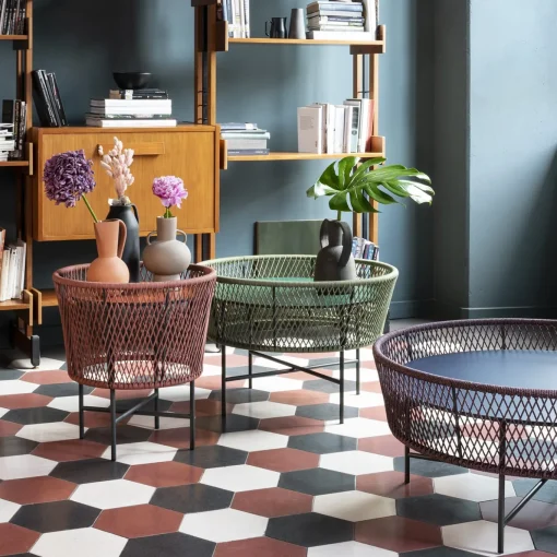 Tamburo Small Round Brick-Red Accent Table by Antonio De Marco