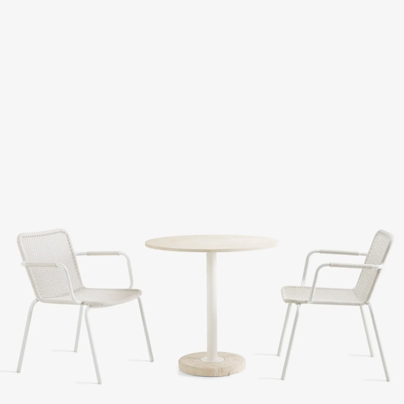 Tamia round beige Travertine outdoor bistro table