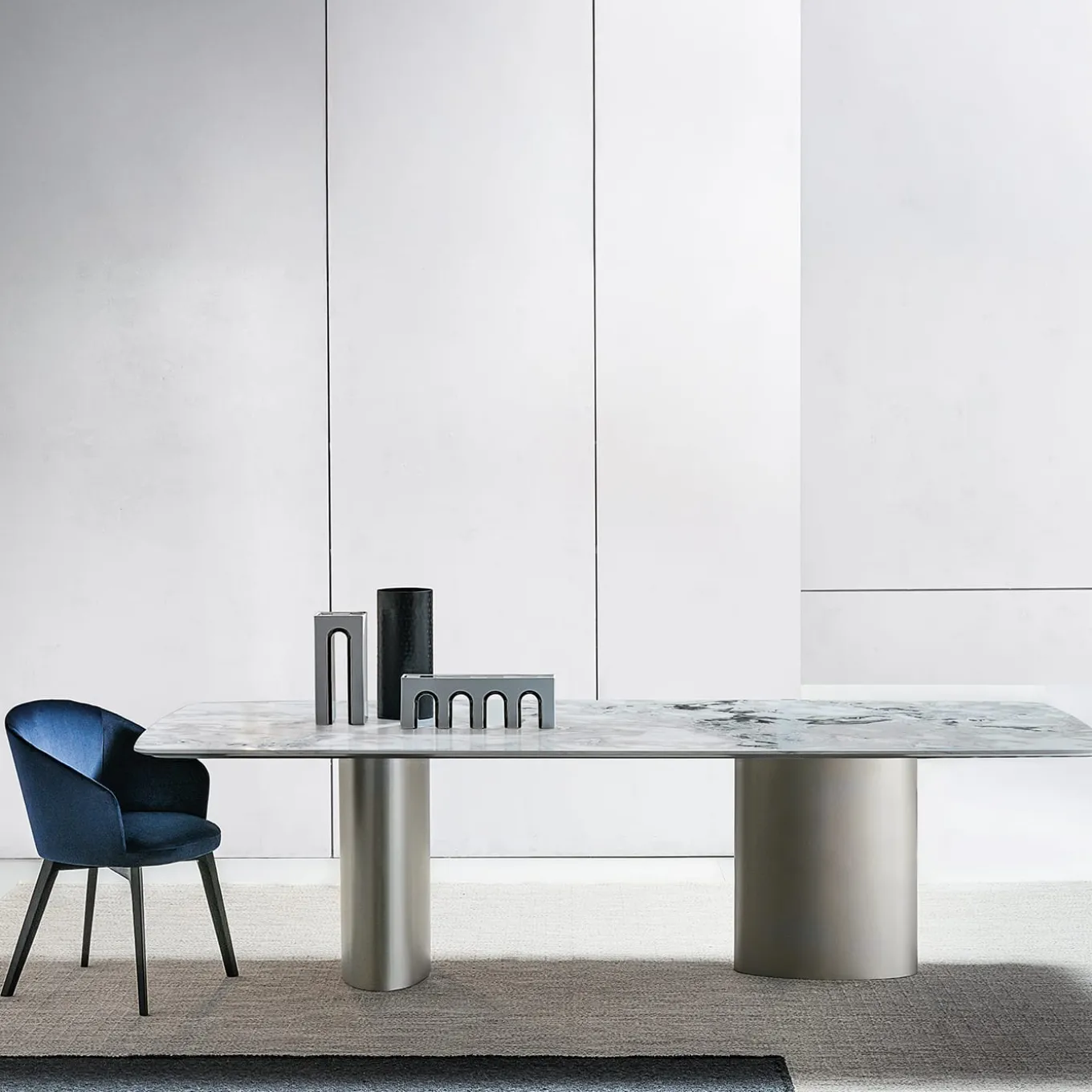 Tangeri Dover White Marble Rectangular Dining Table by Roberto Lazzeroni