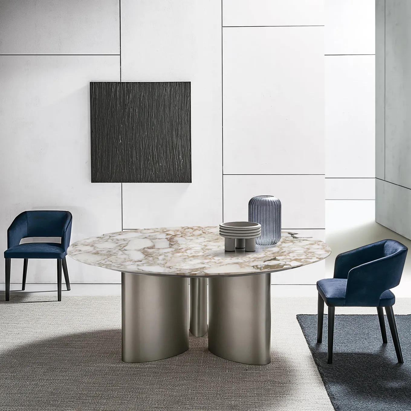 Tangeri Gold Calacatta Marble Round Dining Table by Roberto Lazzeroni