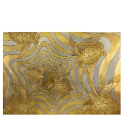 Tartarughe Wood Engraving with Gold & Silver Leaf by Giuseppe Caiafa
