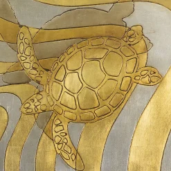 Tartarughe Wood Engraving with Gold & Silver Leaf by Giuseppe Caiafa